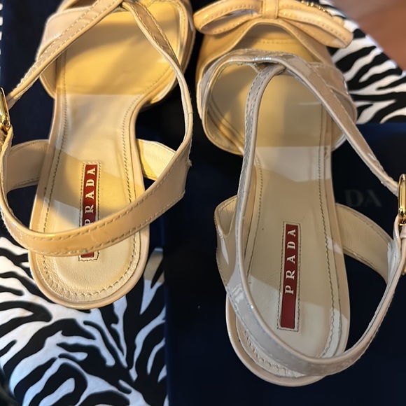 Prada ❤️ Strappy Sandals~4.5” Heels. Beige Patent leather ~Size 8.5 Pre❤️Loved. - Picture 2 of 6